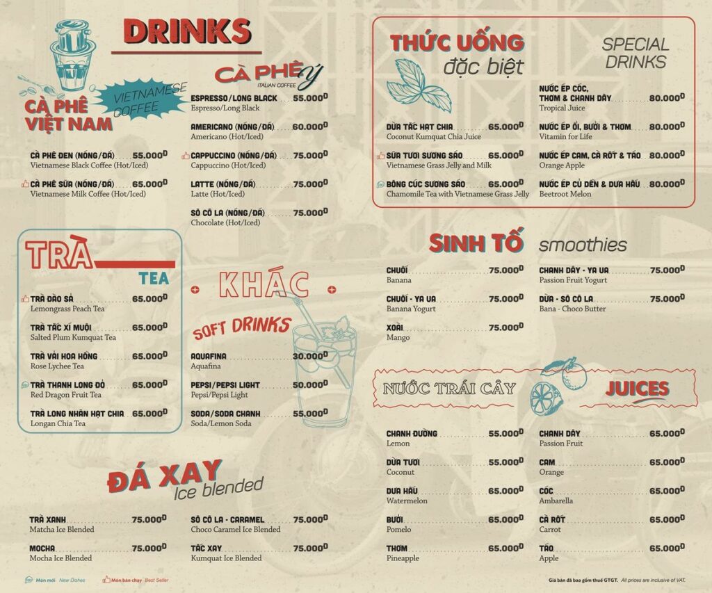 Phân loại menu đồ uống