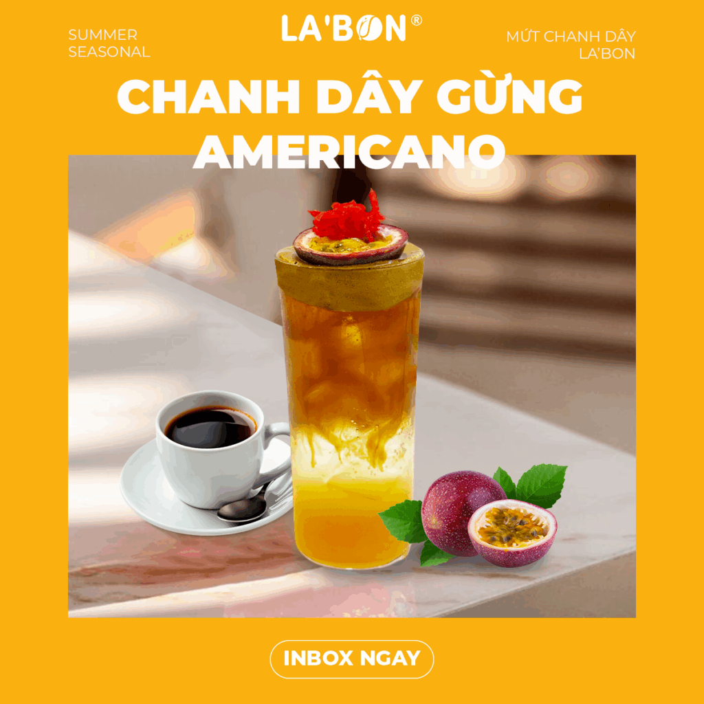Ứng dụng sáng tạo từ Mứt pha chế Chanh dây La'Bon_Chanh dây gừng Americano