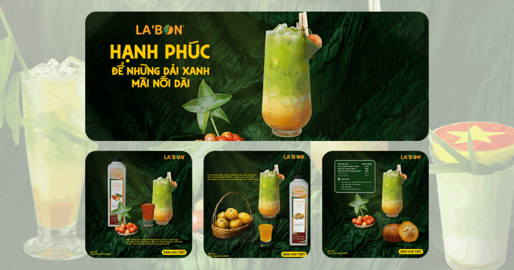 Thức uống Hạnh Phúc kết hợp Trà Lài Bạch Ngọc, Mứt Cóc Vàng và Mứt Sơ Ri Cam Hồng La’Bon.