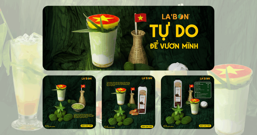 Thức uống Tự Do kết hợp sữa dừa, Mứt Dừa Nước La’Bon và cốm non, lấy cảm hứng từ sắc xanh của miệt vườn phương Nam